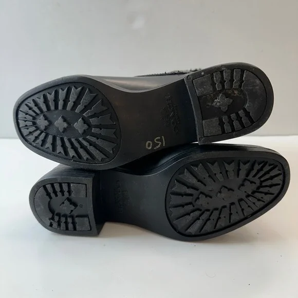 Coach Zena Black Leather Suede Shearling Buckle‎ Ankle Boots Women Size 7B - Picture 6 of 10